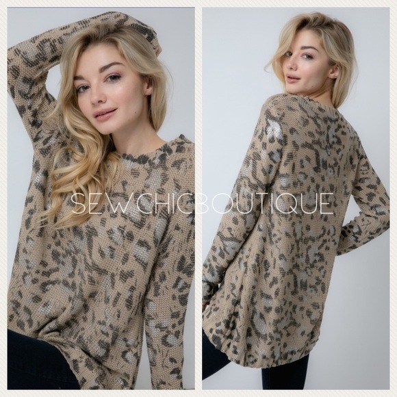 Wild Leopard Print Cozy Knit Sweater Mocha - Picture 1 of 7